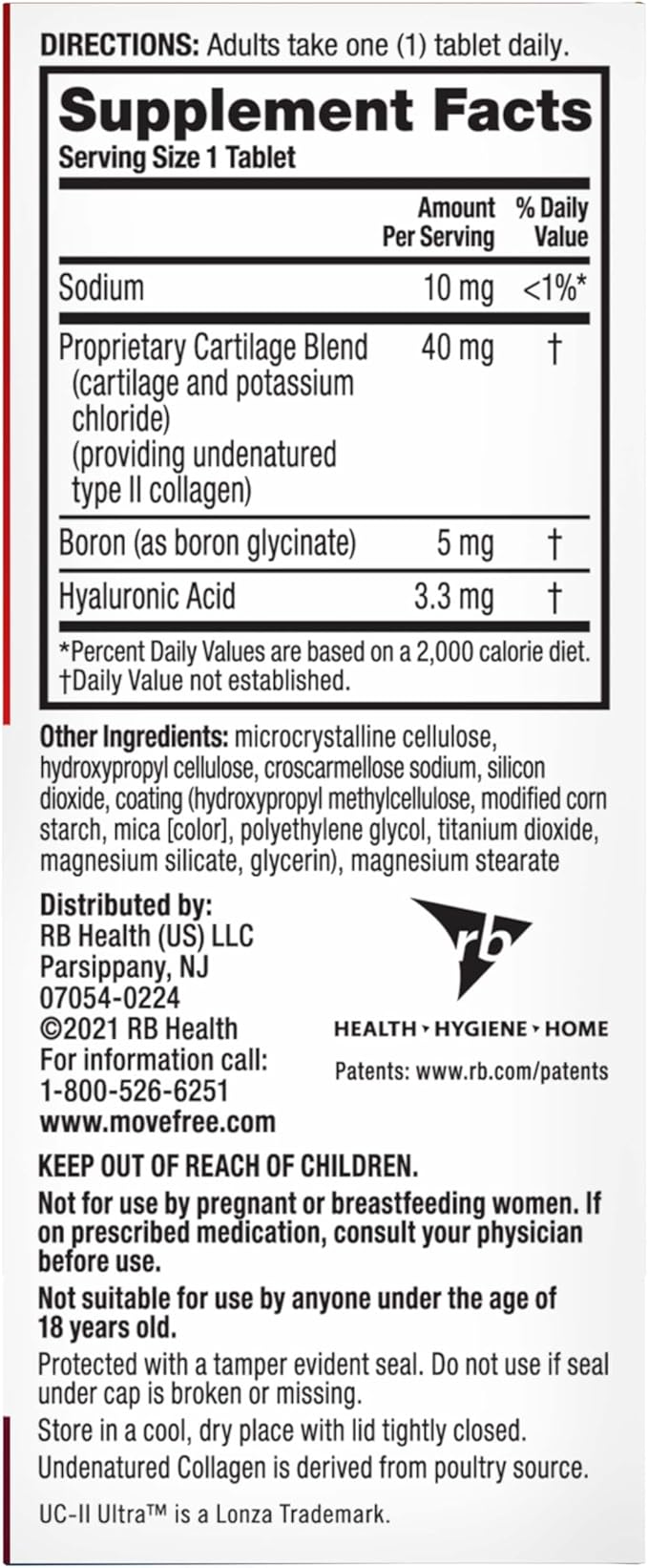 Move Free Ultra Triple Action Joint Support Supplement - Type II Collagen Boron & Hyaluronic Acid - Supports Joint Comfort, Cartiliage & Bones in 1 Tiny Pill Per Day, 64 Tablets (64 servings)*