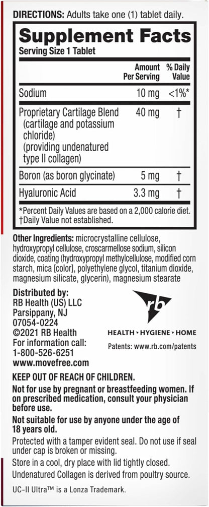 Move Free Ultra Triple Action Joint Support Supplement - Type II Collagen Boron & Hyaluronic Acid - Supports Joint Comfort, Cartiliage & Bones in 1 Tiny Pill Per Day, 64 Tablets (64 servings)*
