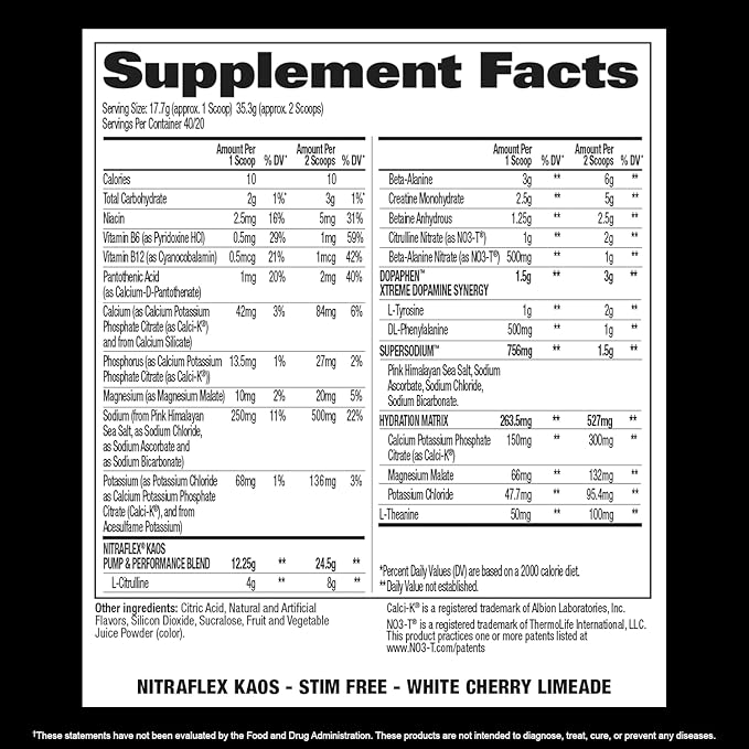 GAT SPORT Nitraflex KAOS Stimulant Free Pre-Workout (White Cherry Limeade)