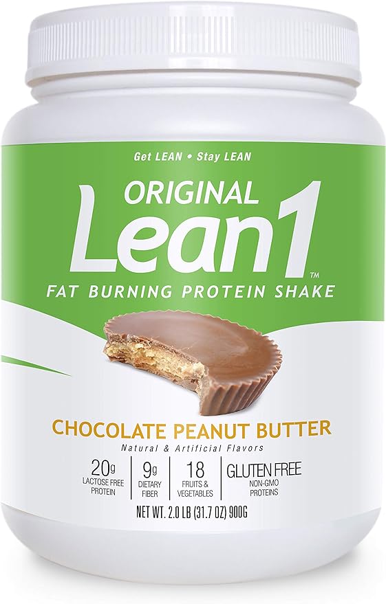 Lean1 Meal Replacement Protein Powder, Chocolate Peanut Butter Flavor, 15-Serving Tub.
