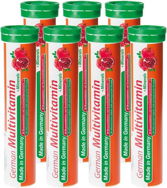 T&D German Multivitamin + Mineralien Drink Effervescent Tablets 140 Servings Pomegranate Flavour – 10 Vitamins + 2 Minerals – Made in Germany