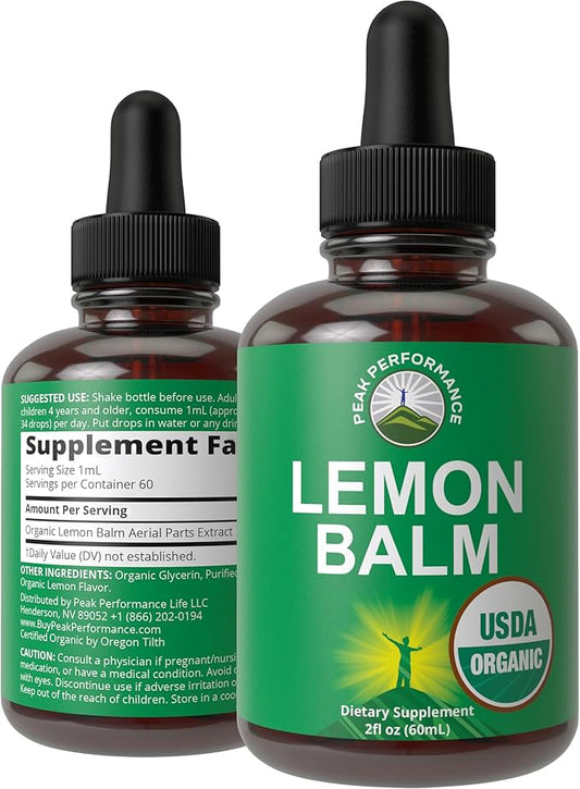 USDA Organic Lemon Balm Tincture. Liquid Organic Lemon Balm Oil Drops Supplement for Relaxation, Calm, Digestion. Vegan Leaf Extract. Zero Sugar, Gluten Free Supplements for Women and Men