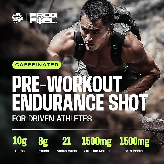 Frog Fuel Ultra Energized Pre Workout Shot & Energy Gel, 80mg Caffeine, 1500mg Beta Alanine, Electrolytes 8g Protein Nano-Hydrolyzed Grass Fed Collagen, 10g Carbs, Berry, 1.2 oz Packets, 24 Pack