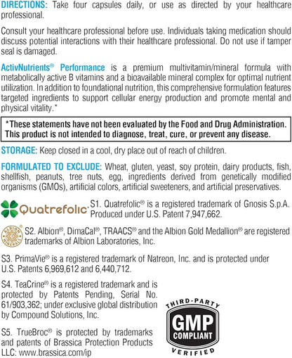 XYMOGEN ActivNutrients Performance - Multivitamin/Multimineral for Energy Support with Shilajit, ALA, NAC, Bacopa Extract, Chelated Minerals + B Vitamins with Folate (120 Capsules)