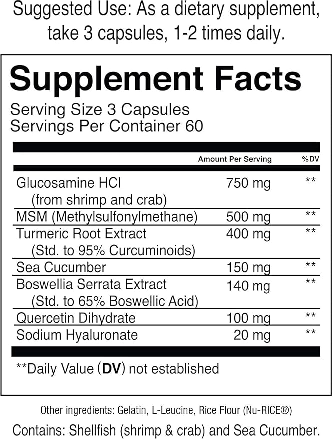 Jocko Fuel Joint Support Supplement - Glucosamine MSM for Joint Pain, Mobility, & Flexibility w/Turmeric & Boswellia (180 Capsules)