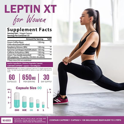 LeptinXT - Leptin Supplements for Weight Loss for Women, Healthy Fat Burner Pills, Advanced Strength Fat Burners for Women Weight Loss, Ideal Womens Fat Burner & Diet Pills, 60 Ct.
