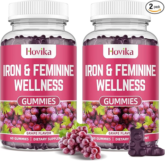 Iron for Women Gummies, 40mg Iron Supplement Anemia with multivitamin for Women, Zinc, Selenium, Iodine - for Iron Deficiency - Natural Hormonal Support for PMS, Grape Flavour, 2 Pack