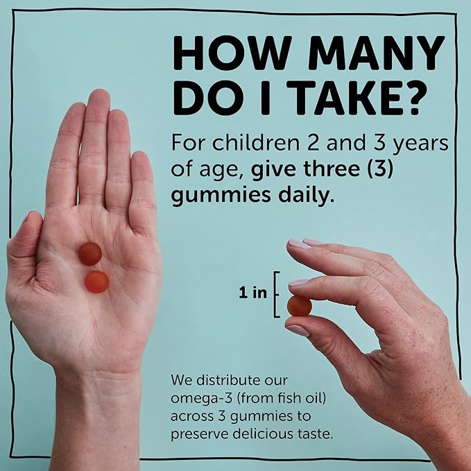 SmartyPants Toddler Multivitamin Gummies: Omega 3 Fish Oil (EPA/DHA), Vitamin D3, C, Vitamin B12, B6, Vitamin A, K & Zinc, Beta Carotene, Gluten Free, Three Fruit Flavors, 180 Count (60 Day Supply)