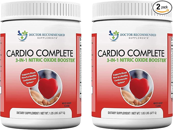 Cardio Complete - Heart Health Support Powder Supplement - 3-in-1 Nitric Oxide Booster with 5,000 L-Arginine, 1,000mg L-Citrulline, and Hawthorn Berry, 2 Pack