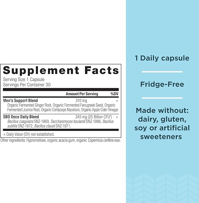 Probiotics for Men by Ancient Nutrition, SBO Probiotics Men's Once Daily 30 Ct, for Healthy Digestion and Immune System Function Support, 25 Billion CFUs* Per Serving