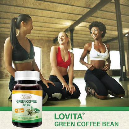 Lovita Green Coffee Bean Extract: Natural Antioxidant, High Potency - 1600mg Equivalent, 50% Chlorogenic Acid, Vegan-Friendly Dietary Supplement - 60 Capsules