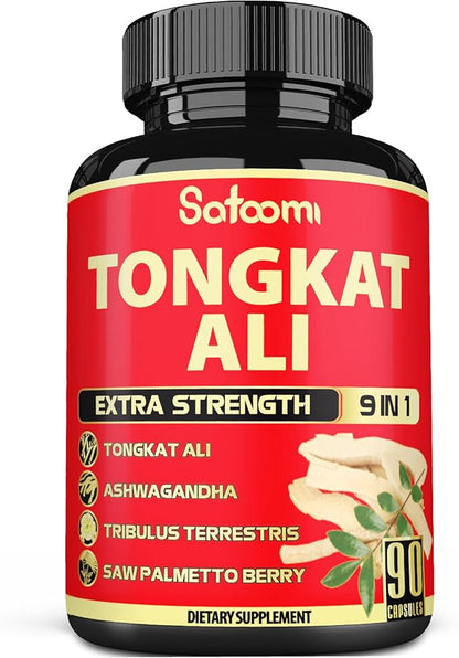 Satoomi Tongkat Ali Root Extract 200 for Men with 9 Herbs Ashwagandha, Tribulus Terrestris & More - Strength, Mind, and Immune Support - 90 Capsules - 3 Month Supply