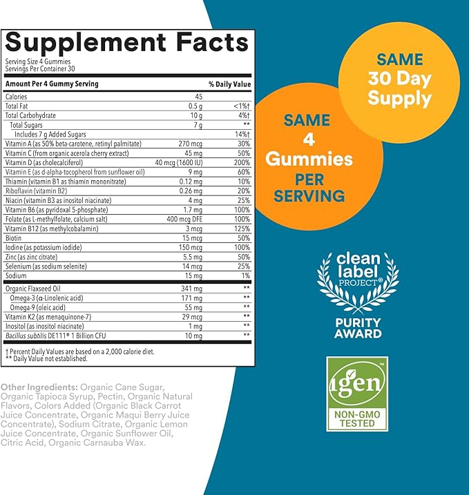 SmartyPants Multivitamin for Men, Organic Gummies: Probiotics, CoQ10, Methylfolate, Omega 3 (ALA), Vitamin D3, C, Vitamin B12, B6, Vitamin A, K & Zinc for Immune Support, 120 Gummies (30 Day Supply)