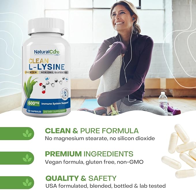 Clean L-Lysine 600mg, 120 Capsules | Vegan, Non-GMO, & Gluten Free