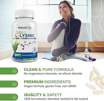 Clean L-Lysine 600mg, 120 Capsules | Vegan, Non-GMO, & Gluten Free