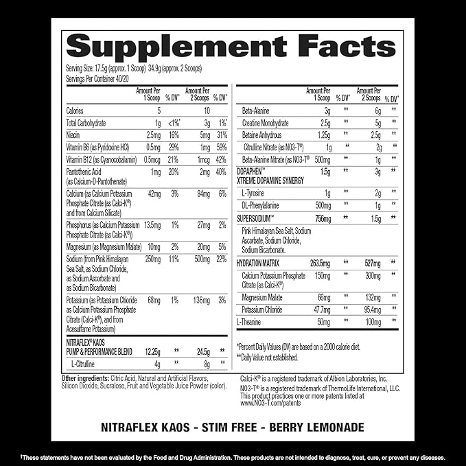 GAT SPORT Nitraflex KAOS Stimulant Free Pre-Workout (Berry Lemonade)