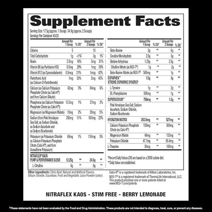 GAT SPORT Nitraflex KAOS Stimulant Free Pre-Workout (Berry Lemonade)
