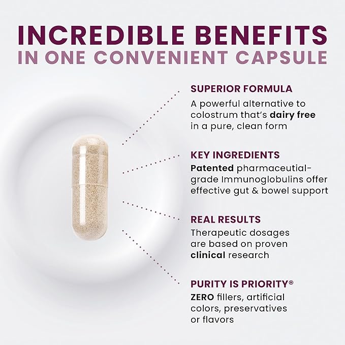 Pure Therapro Rx Elite IgG Immunoglobulin Supplement | 1100+ mg IgG, IGA & IgM Serum Derived Immunoglobulins (SBI) | Colostrum Supplement Alternative | Gluten, Dairy & GMO Free (60 Capsules)