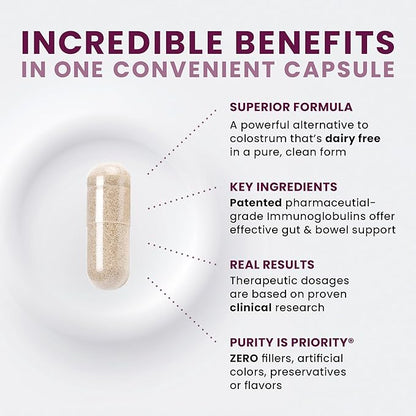 Pure Therapro Rx Elite IgG Immunoglobulin Supplement | 1100+ mg IgG, IGA & IgM Serum Derived Immunoglobulins (SBI) | Colostrum Supplement Alternative | Gluten, Dairy & GMO Free (60 Capsules)