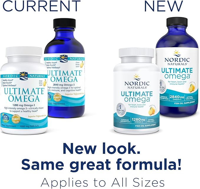 Nordic Naturals Ultimate Omega Liquid, Lemon Flavor - 4 oz - 2840 mg Omega-3 - High-Potency Omega-3 Fish Oil Supplement with EPA & DHA - Promotes Brain & Heart Health - Non-GMO - 24 Servings
