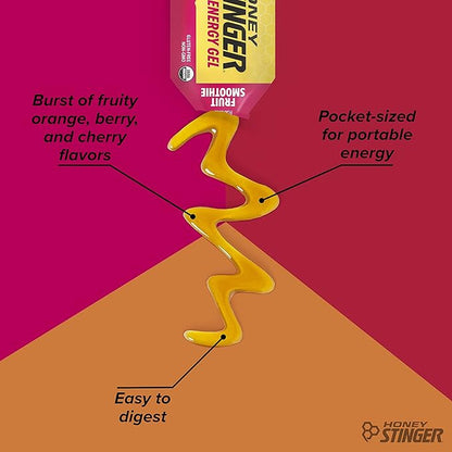 Honey Stinger Organic Fruit Smoothie Energy Gel | Gluten Free & Caffeine Free | For Exercise, Running and Performance | Sports Nutrition for Home & Gym, Pre and Mid Workout | 24 Pack, 26.4 Ounce