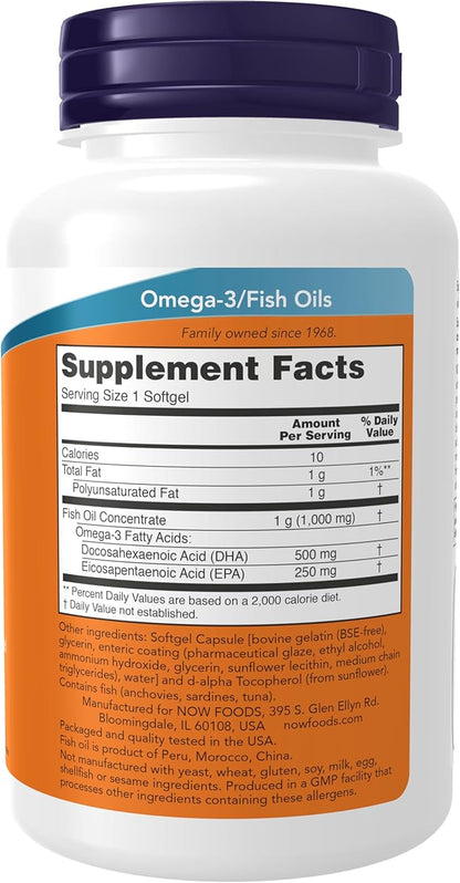 NOW Foods Supplements, DHA-500 with 250 EPA, Molecularly Distilled, Supports Brain Health*, 90 Softgels