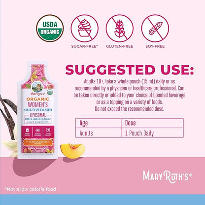 MaryRuth Organics USDA Organic Multivitamin for Women, Sugar Free Womens Multivitamin, Liquid Vitamins for Women, Immune Support Supplement, Ashwagandha, Methylfolate, Vegan, Non-GMO, 14 Servings