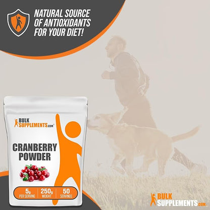 BulkSupplements.com Cranberry Powder - Cranberry Supplements for Women & Men, Dried Cranberries Unsweetened - Gluten Free & Sugar Free, 5g per Serving, 250g (8.8 oz) (Pack of 1)