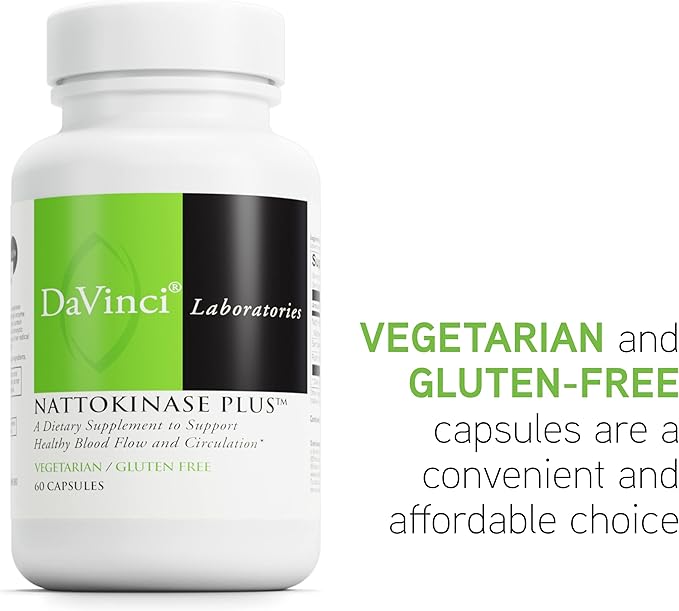 DAVINCI Labs Nattokinase Plus - High-Potency Nattokinase Supplement for Comprehensive Blood Flow Support for Men & Women - Formulated with Antioxidant Support* - 60 Vegetarian Capsules