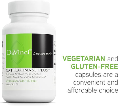 DAVINCI Labs Nattokinase Plus - High-Potency Nattokinase Supplement for Comprehensive Blood Flow Support for Men & Women - Formulated with Antioxidant Support* - 60 Vegetarian Capsules