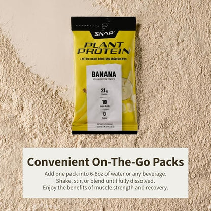 Snap Supplements 100% Plant Based Protein Powder Stick Packs with Nitric Oxide Booster (10 Pack, Banana)