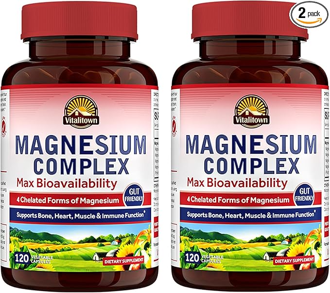 Vitalitown Magnesium Complex, 240 Capsules, Magnesium Glycinate, Malate, Taurate & Citrate, Chelated Forms, High Absorption, Bone, Heart, Muscle, Sleep & Digestion