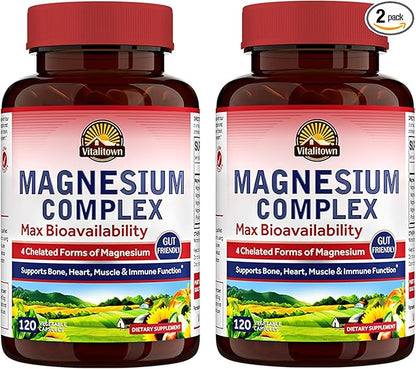 Vitalitown Magnesium Complex, 240 Capsules, Magnesium Glycinate, Malate, Taurate & Citrate, Chelated Forms, High Absorption, Bone, Heart, Muscle, Sleep & Digestion