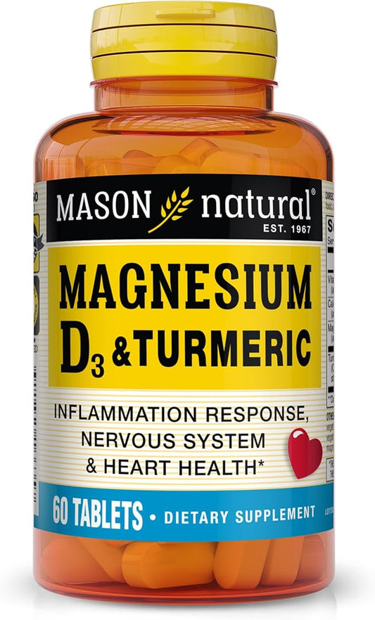 MASON NATURAL Magnesium & Vitamin D3 with Turmeric, 60 Day Supply Dietary Supplement with 500 mg Magnesium, 3000 IU Vitamin D3, and 150 mg Turmeric