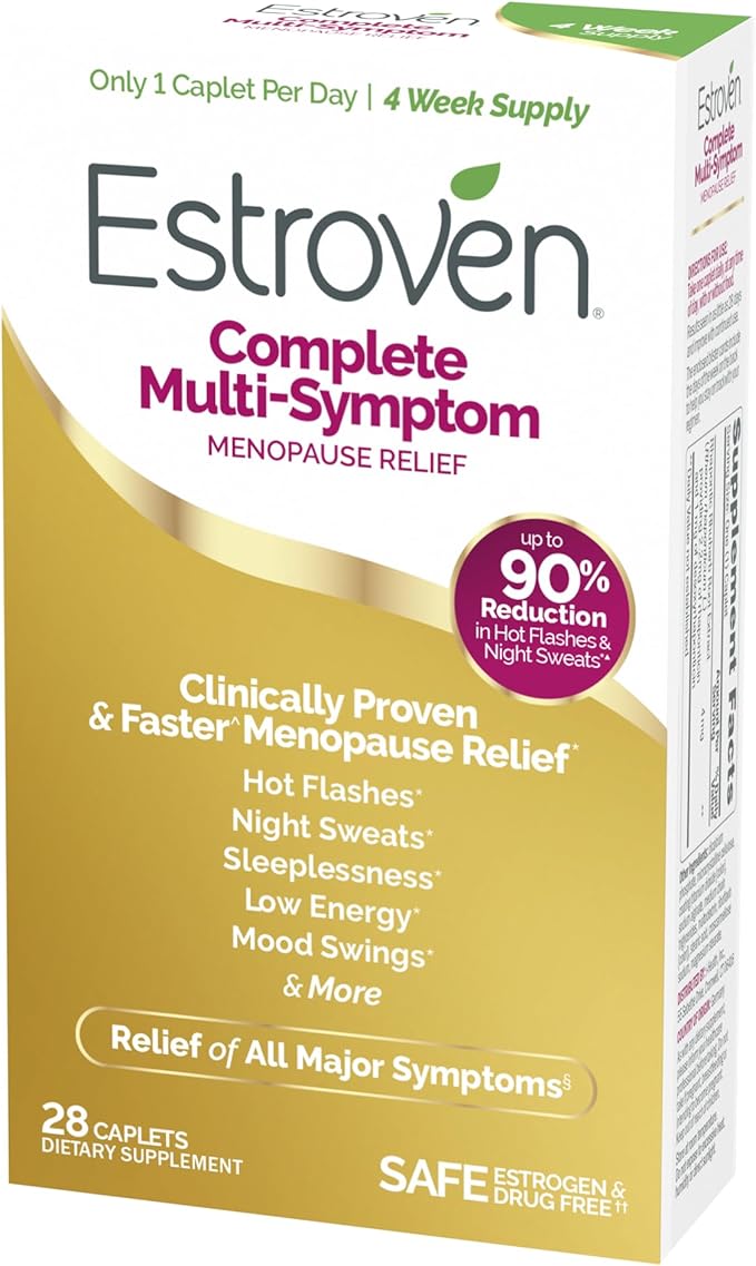 Estroven Complete Multi-Symptom Menopause Supplement for Women, 28 Ct., Clinically Proven Ingredient Provide Menopause Relief & Night Sweats & Hot Flash Relief, Drug-Free & Non-GMO
