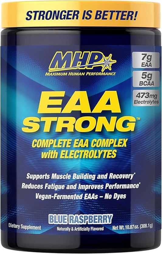 Maximum Human Performance Mhp Eaa Strong, Amino Acid Supplements, All 9 Essential Amino Acids, Bcaas, Electrolytes, Blue Raspberry, 1.2 Pound