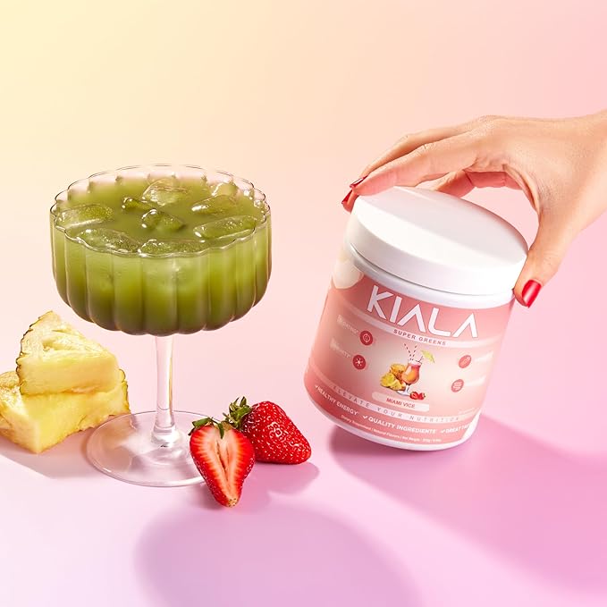 Kiala Nutrition Super Greens, Organic Greens Powder with Spirulina & Chlorella for Digestion, Gut Health, Immunity & Energy, Gluten Free, Vegan, Daily Support for Women, Miami Vice Flavor, 30 Servings