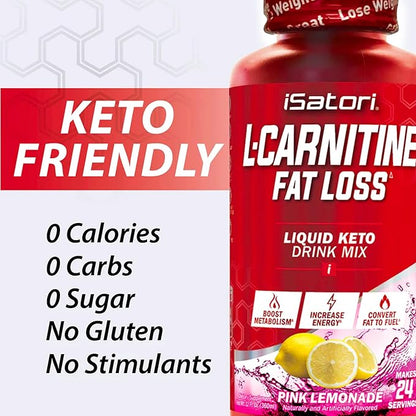 iSatori L-Carnitine 1500, Liquid L-Carnitine with Acetyl L-Carnitine, L-Carnitine L-Tartrate, Stimulant Free Pre Workout, No Calories, Sugar, Gluten, Keto-Friendly, Pink Lemonade (24 Servings)