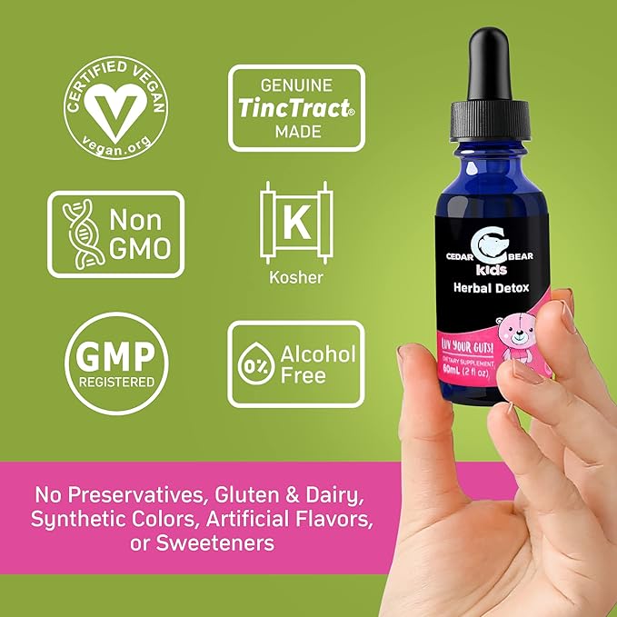 Cedar Bear Herbal Detox for Kids is a Liquid Herbal Supplement That Helps The Immune System & Protects Organs That are Often affected 2 fl oz / 60 ml