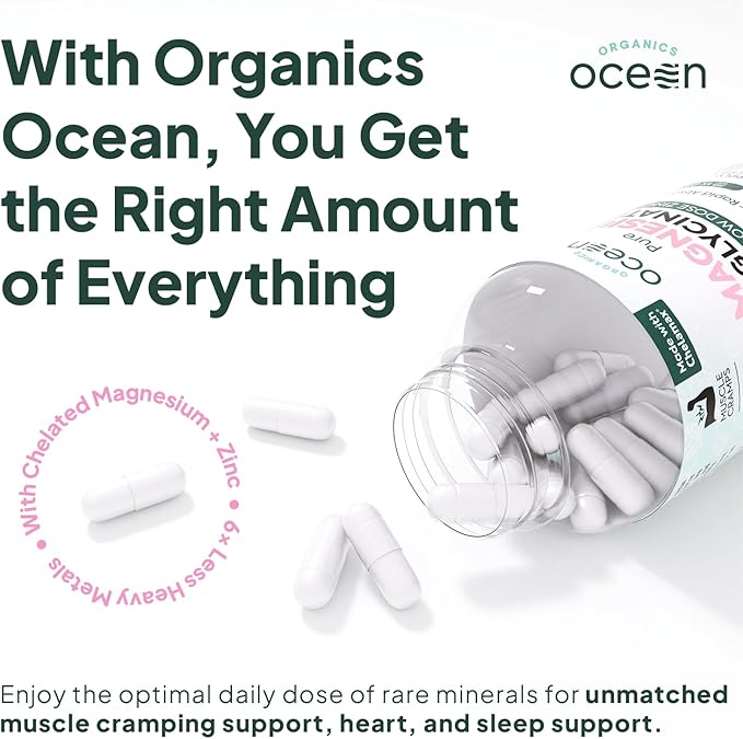 Pure Magnesium Glycinate with Zinc - Maximum Strength Chelated Magnesium Supplement for Women and Men for Muscle Cramps and Sleep Support - 90 Capsules