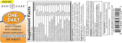 GeriCare One-Daily Multi-Vitamin & Minerals, Dietary Suplement Tablets (200 Count (Pack of 1))