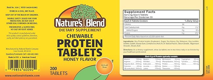 Natures Blend Protein Tablets Honey Flavor 200 Tablets