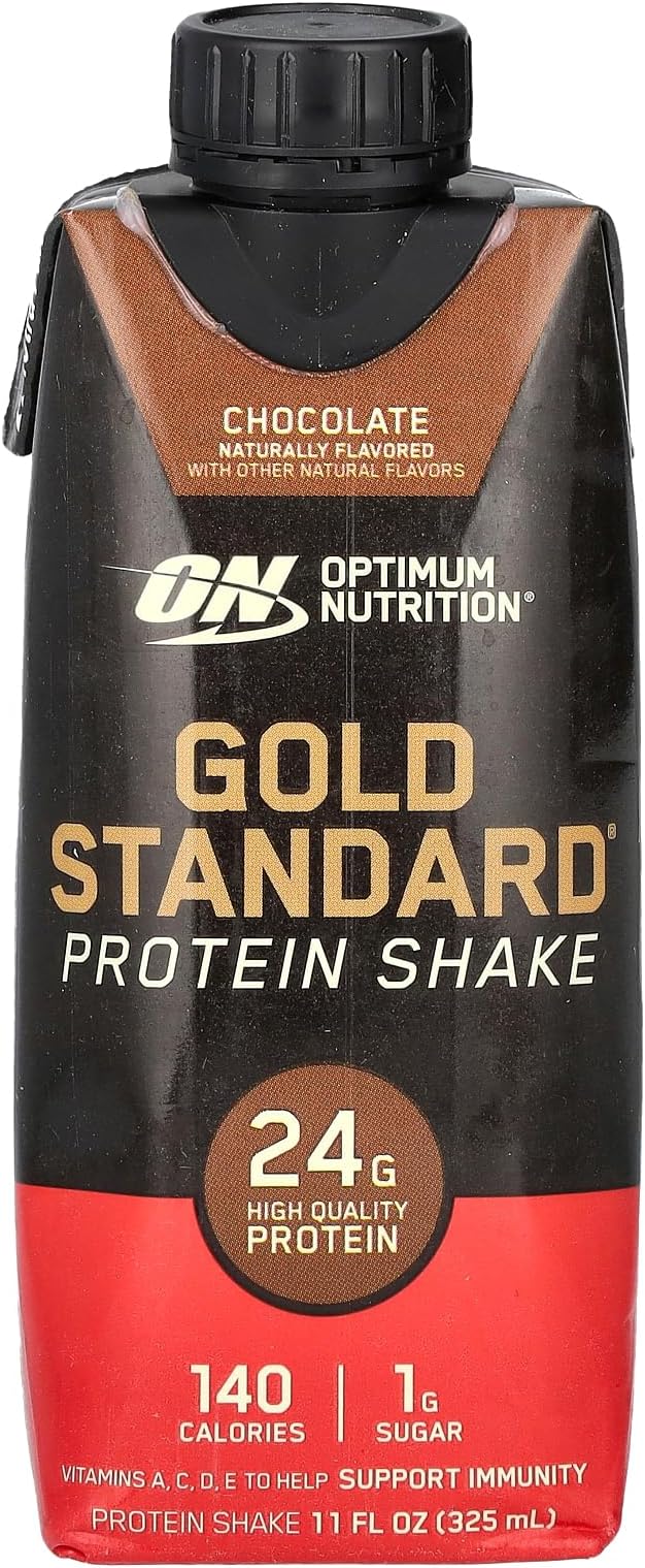 Optimum Nutrition Gold Standard Protein Shake, 24g Protein, Ready to Drink Protein Shake, Gluten Free, Vitamin C for Immune Support, Chocolate, 11 Fl Oz, Pack of 4 (Packaging May Vary)
