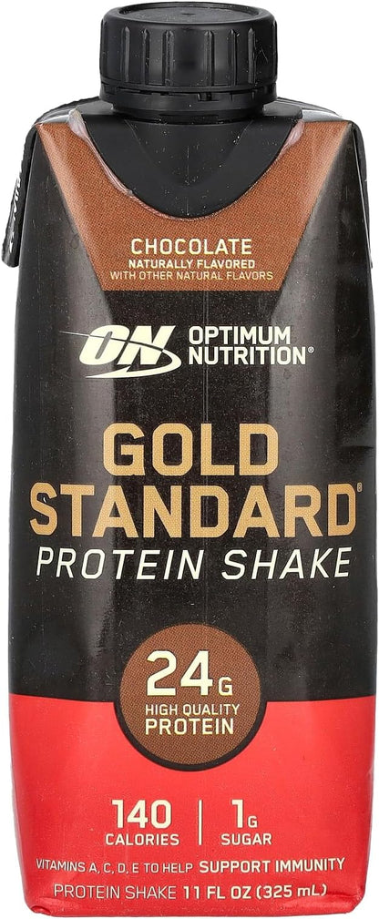 Optimum Nutrition Gold Standard Protein Shake, 24g Protein, Ready to Drink Protein Shake, Gluten Free, Vitamin C for Immune Support, Chocolate, 11 Fl Oz, Pack of 4 (Packaging May Vary)