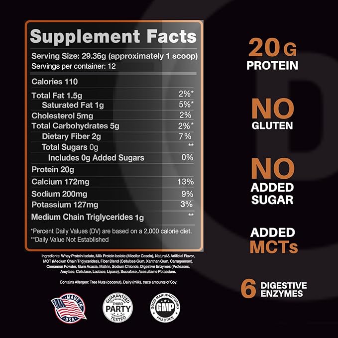 Devotion Nutrition Protein Powder Blend | Gluten Free, Keto Friendly, No Added Sugars | 1g MCT | 20g Whey & Micellar Protein | 12 Count Packets (Sinful Cinnamon)
