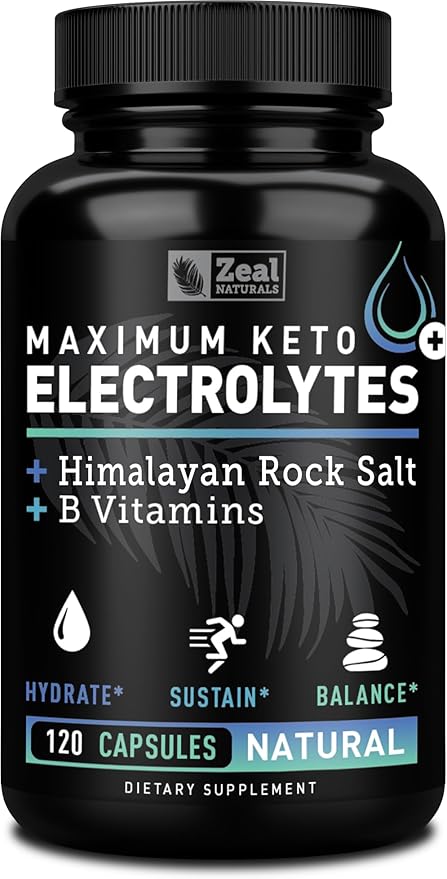 Keto Electrolyte Supplement (120 Capsules) Maximum Keto Electrolytes Supplements Pills w Pink Himalayan Salt, B Vitamins, Magnesium and Potassium Supplement - Salt Pills & Electrolyte Tablets