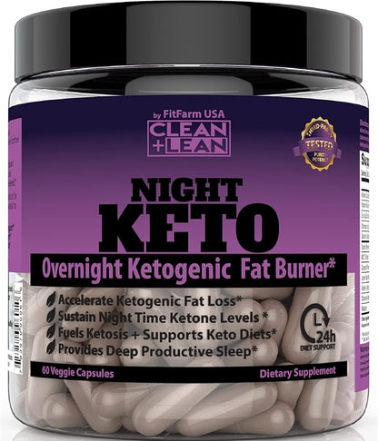 CLEAN+LEAN NIGHT KETO: First Ever Overnight Ketogenic Fat Burner & Sleep Aid | BHB Ketones + MCT Oil Extract + Vitamins & Minerals | 24 HR Diet Sleep Great Lose Weight | All Natural & GF | 60 Caps