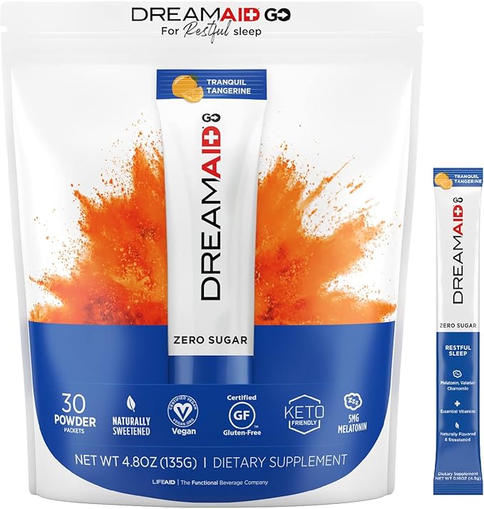 Sleep Aid Drink with Melatonin + Chamomile, DreamAid Helps Adults Fall Asleep Faster, Sleep Longer and Waking up Feeling Rejuvenated - Zero Sugar & Keto Friendly, 30 Count (Pack of 1)