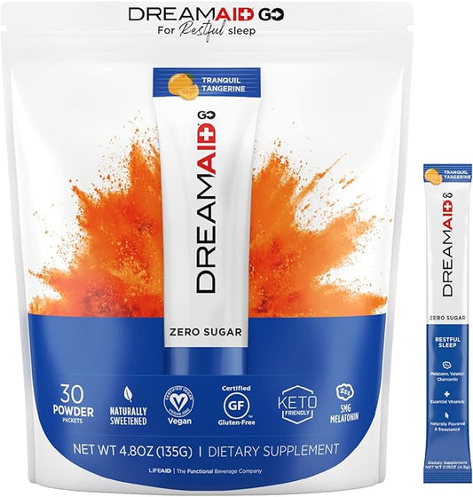 Sleep Aid Drink with Melatonin + Chamomile, DreamAid Helps Adults Fall Asleep Faster, Sleep Longer and Waking up Feeling Rejuvenated - Zero Sugar & Keto Friendly, 30 Count (Pack of 1)