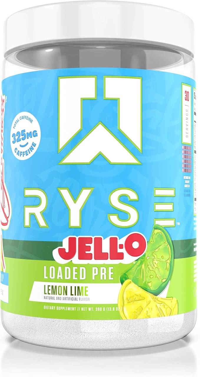 Ryse Loaded Pre Workout Powder Supplement for Men & Women | Pumps, Energy, Focus | Beta Alanine + Citrulline | 325mg Caffeine | 30 Servings (Jell-O Lemon Lime)